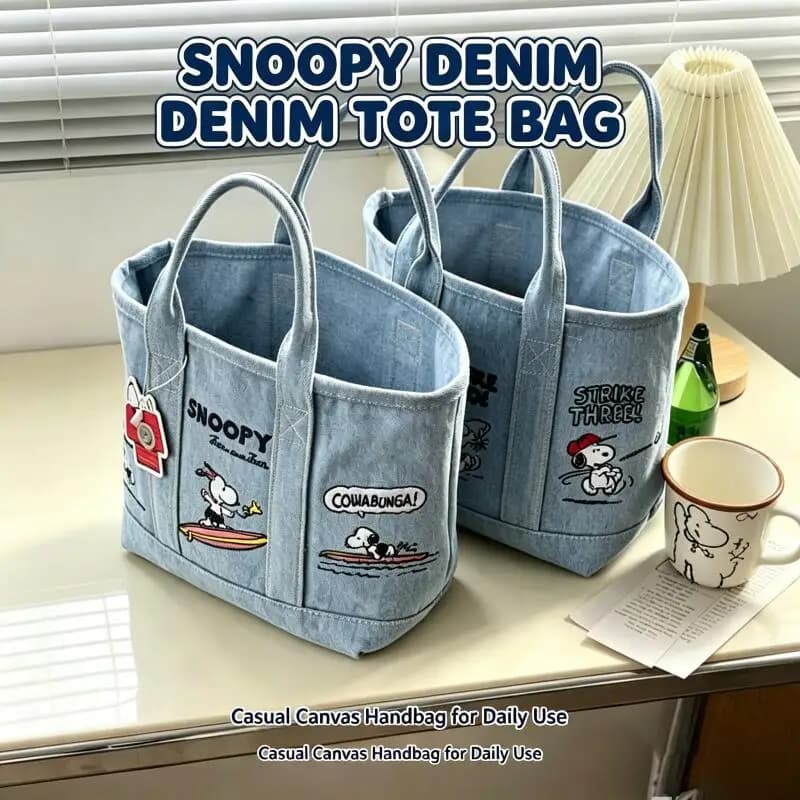 Retro washed denim embroidery multifunctional travel shopping tote bag shopping storage bag lunch bag