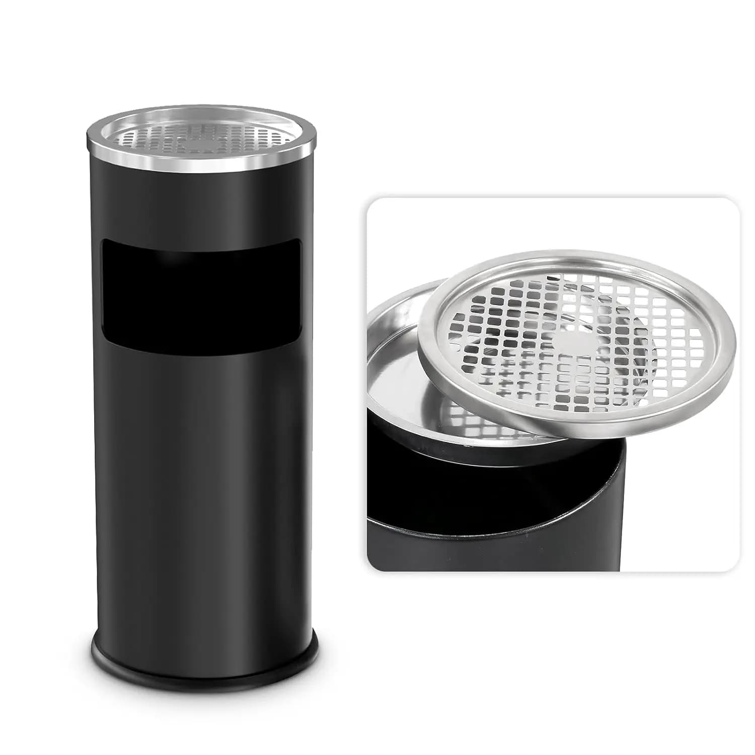 Cestino per Rifiuti in Acciaio Inossidabile con Coperchio per Uso Interno ed Esterno, Nero, 9,8x24 Pollici