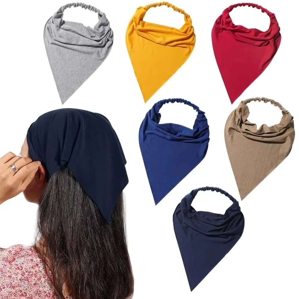 New Solid Color Head Scarf Triangle Shape Elastic Design Elastic Hairband Chiffon Material Triangle Bandanas Summer