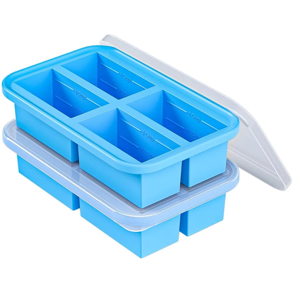 1 vassoio in silicone per congelatore con coperchio, vassoi e contenitori per congelare zuppe, grande vassoio in silicone per cubetti di ghiaccio per congelare