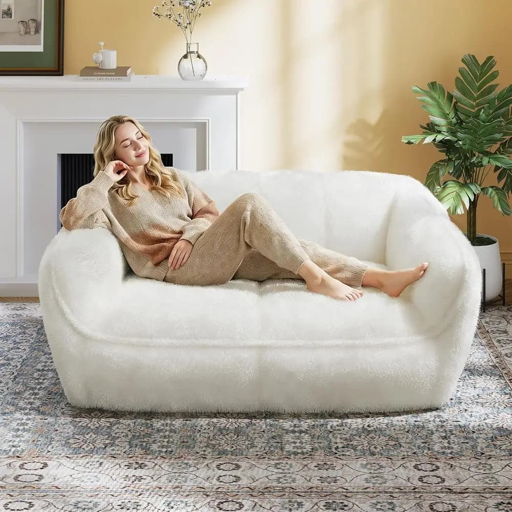 Poltrona Sacco a 2 Posti in Memory Foam per Adulti e Adolescenti con Imbottitura in Peluche e Supporto Lombare per Soggiorno, Camera da Letto o Dormitorio - Beige
