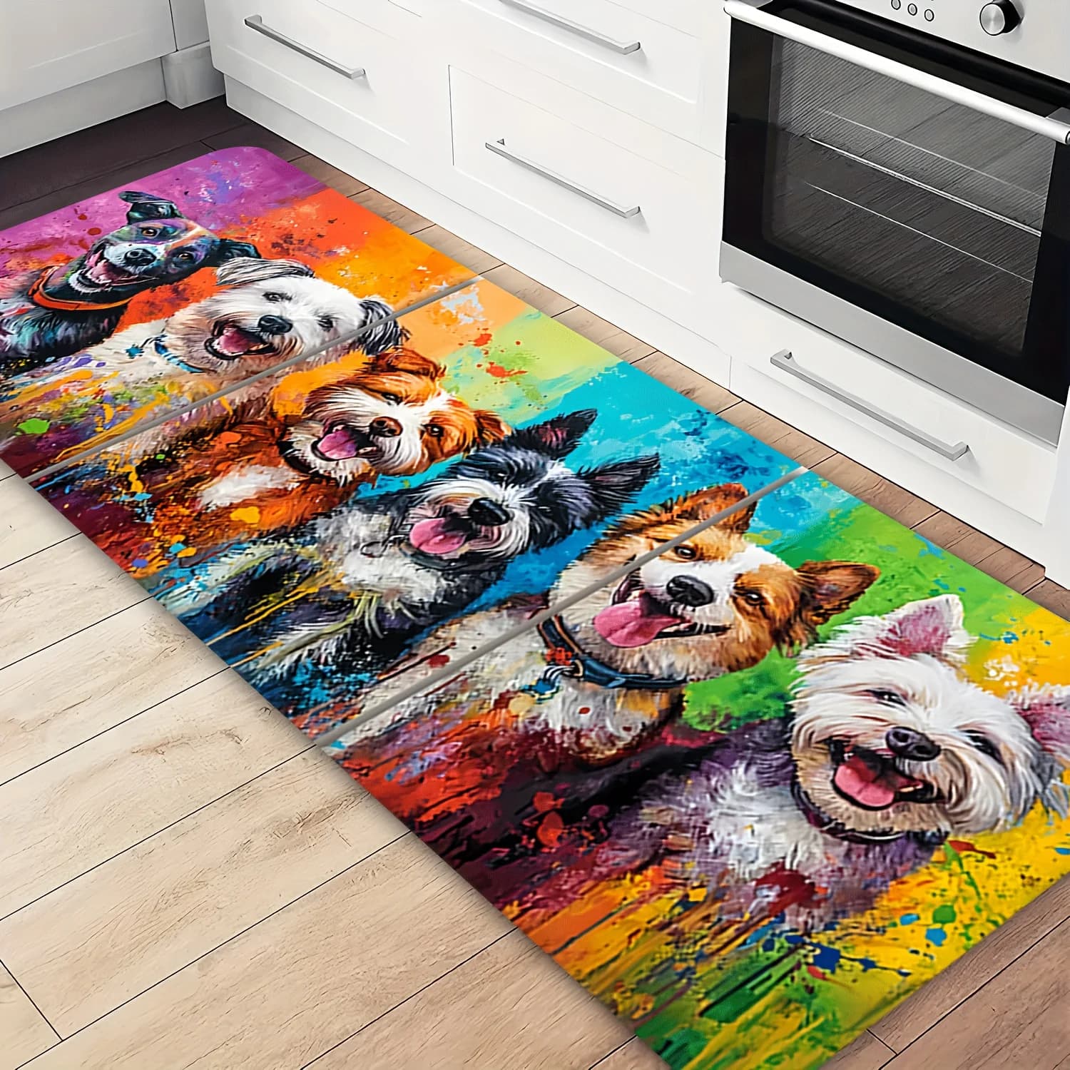 Tappeto Runner Moderno con Motivo Astratto di Cane - Design Artistico Creativo - Tappeto Decorativo per Interni, Cucina, Lavanderia