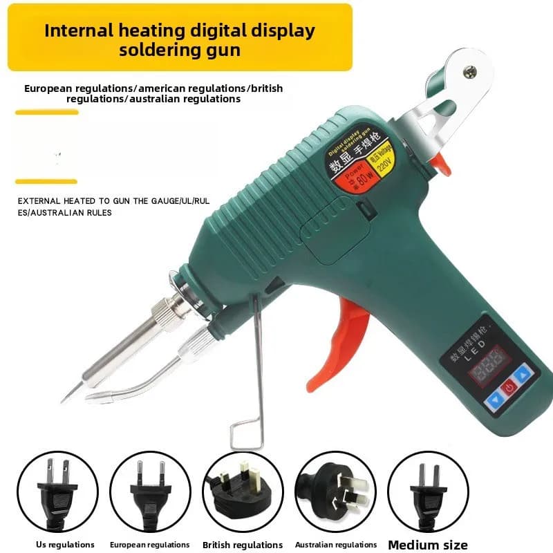 Pistola per saldatura con display digitale per riscaldamento interno Strumento per saldatura elettrica con alimentazione automatica di stagno portatile ad alta potenza da 80 W