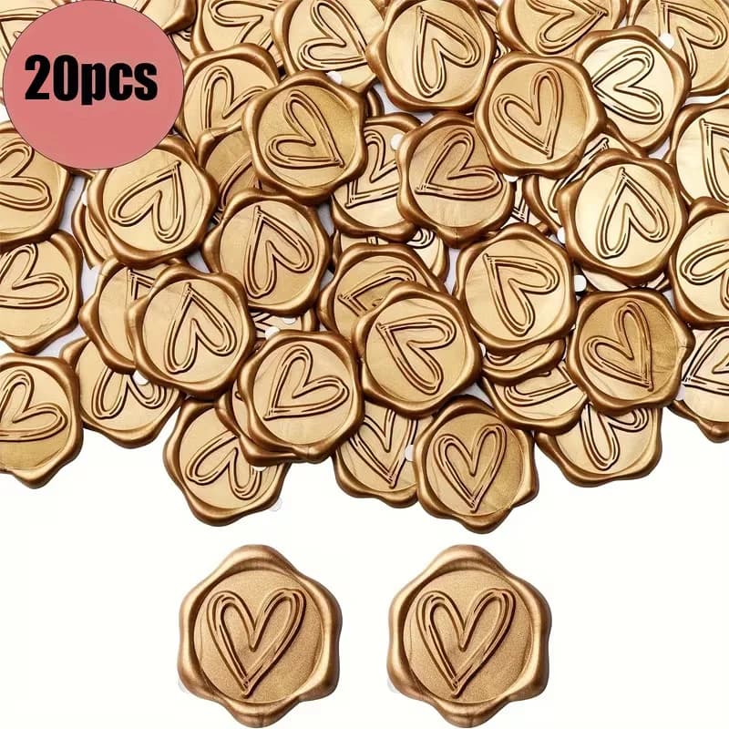 20pcs Heart-Shaped Wax Seal Stickers Self-Adhesive Wedding Invitation Envelope Paper Sticker Birthday Christmas Gift Decoration