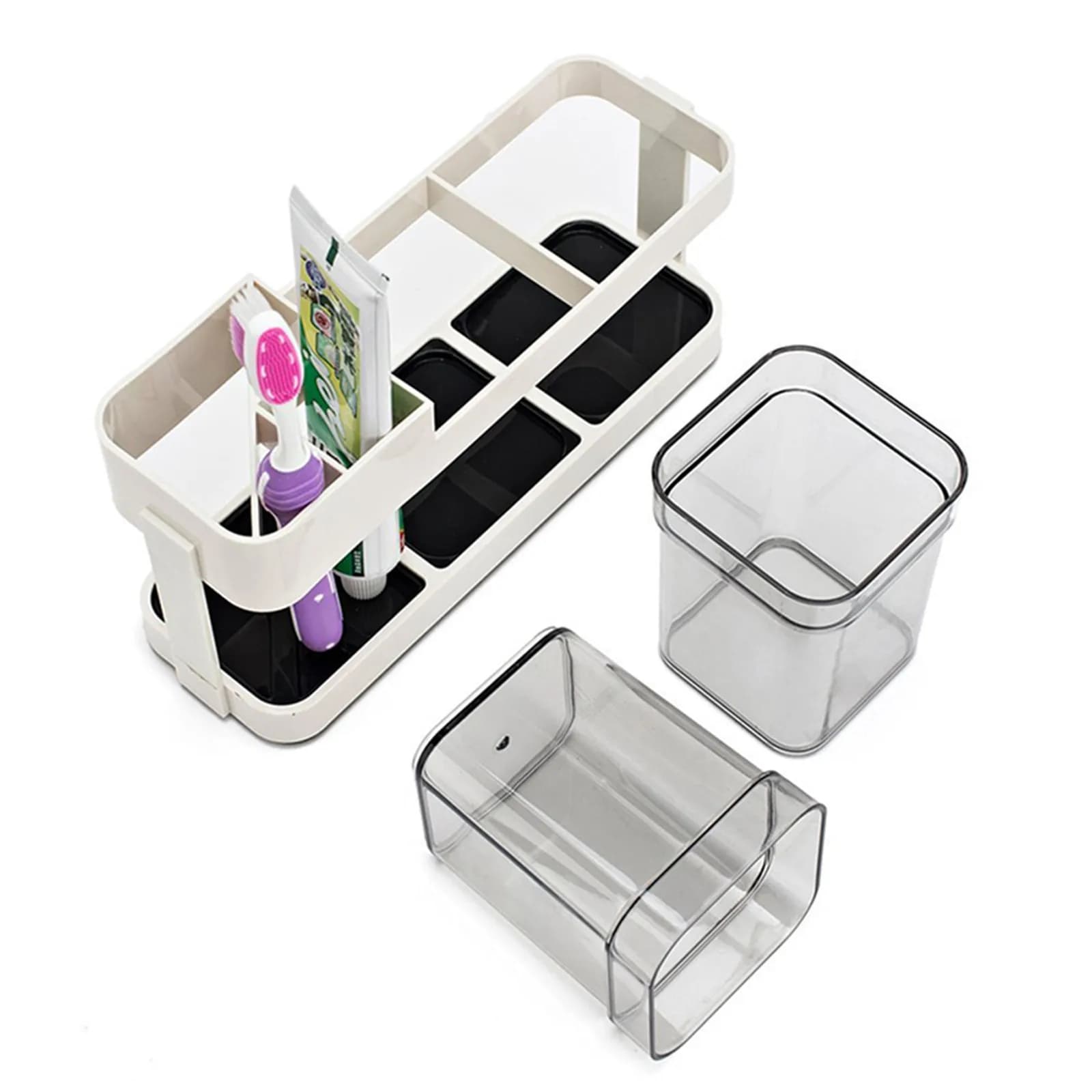 Portaspazzolino e Portadentifricio Doppio, Organizzatore da Bagno, Contenitore Multifunzione per Spazzolini, Accessori per il Bagno