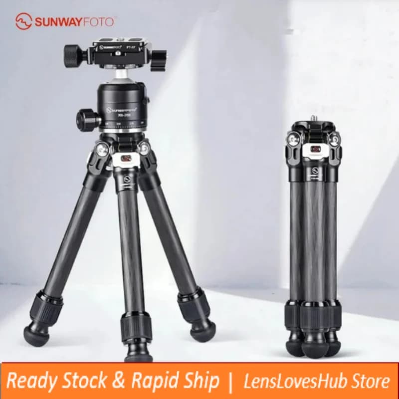 SUNWAYFOTO Mini treppiede da tavolo in fibra di carbonio per fotocamera DSLR mirrorless e telefono cellulare con mini testa a sfera per treppiede