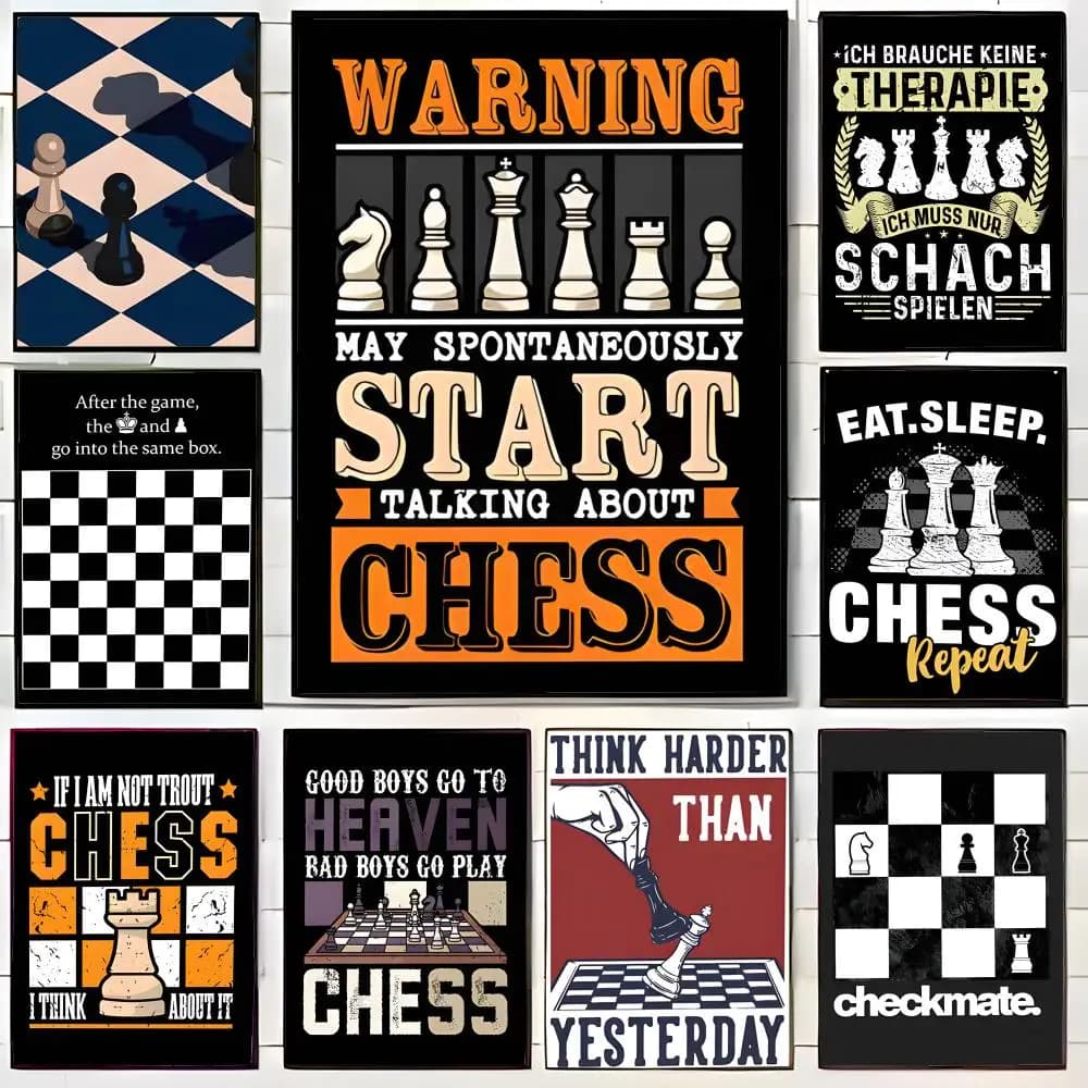 Poster Artistico Motivazionale con Scritta 'King or Queen' in Stile Scacchi Dorati, Stampa d'Arte da Parete, Decorazione Murale, Regalo per la Casa, Senza Cornice