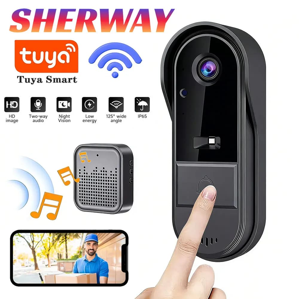 Campanello Tuya con Telecamera Wireless, Kit Campanello Smart Home WiFi per Esterni, Telecamera Impermeabile, Interfono Audio di Sicurezza con Visione Notturna