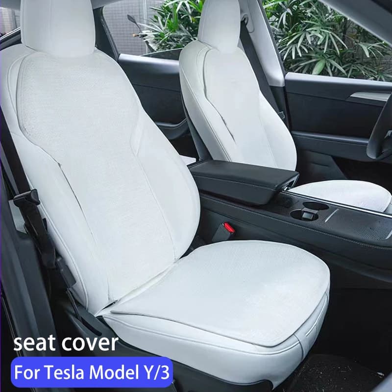 For Tesla Model Y/Model 3 2025 2024-2018 sweat resistant breathable linen cushion seat cover four seasons car accessories