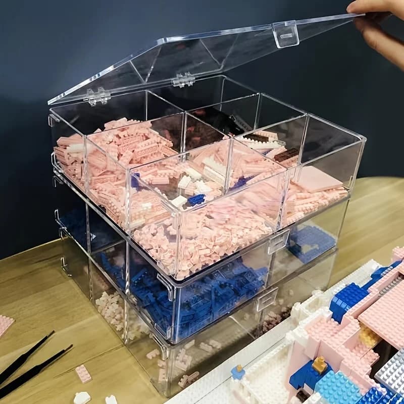 Contenitore trasparente per blocchi da costruzione da 1pc, scatola portaoggetti per blocchi da costruzione a 6 scomparti, piccola scatola per giocattoli, gruppo Sub-grid piccolo Partic