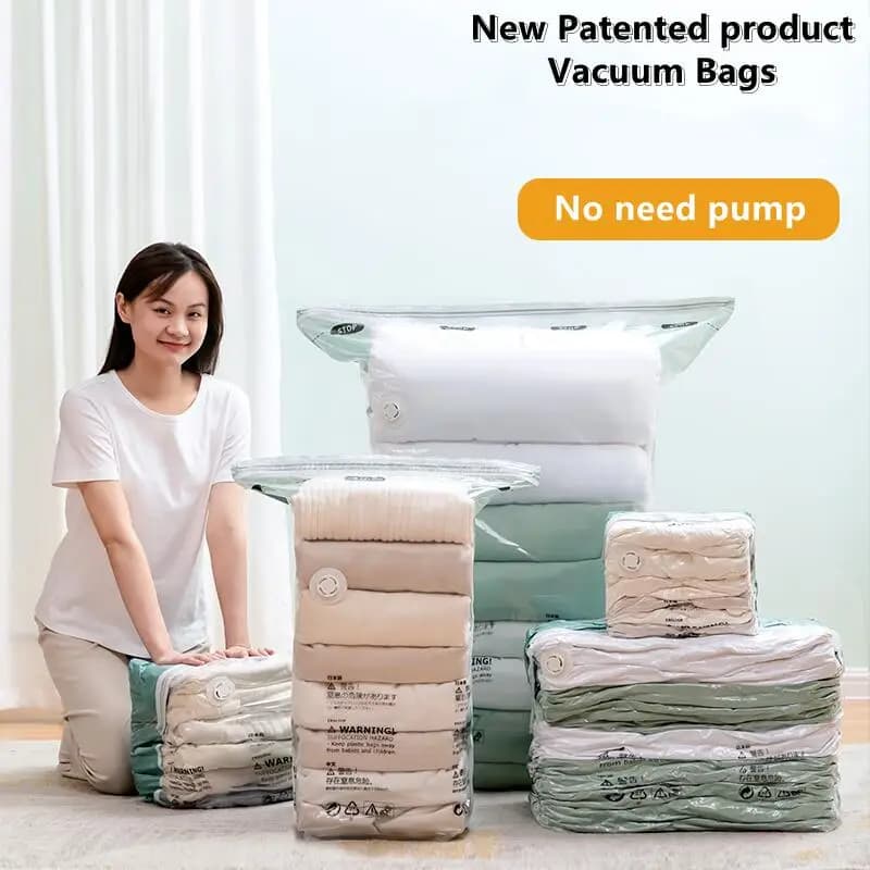 No need vacuum bags with pump, large plastic bags to store clothes, blankets, compression empty bag covers, travel accessories