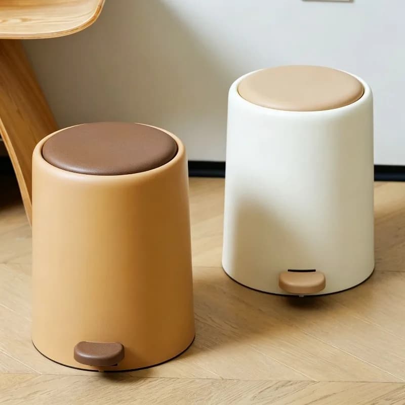Pedal Trash Can Creative Round Waste Bins Bathroom Silent Slow Down Wastebasket Kitchen Food Waste Luxury Recycle Bin with Lid