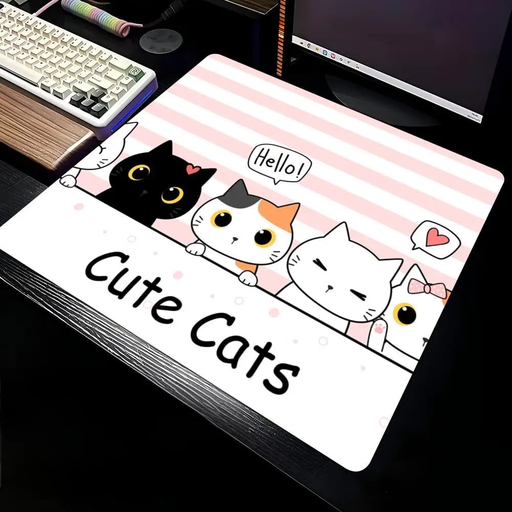 Tappetino per mouse da gioco in stile minimalista con gatto carino, tappetino da scrivania antiscivolo 40X45CM con bordo cucito, accessori per PC, tappetini da gioco
