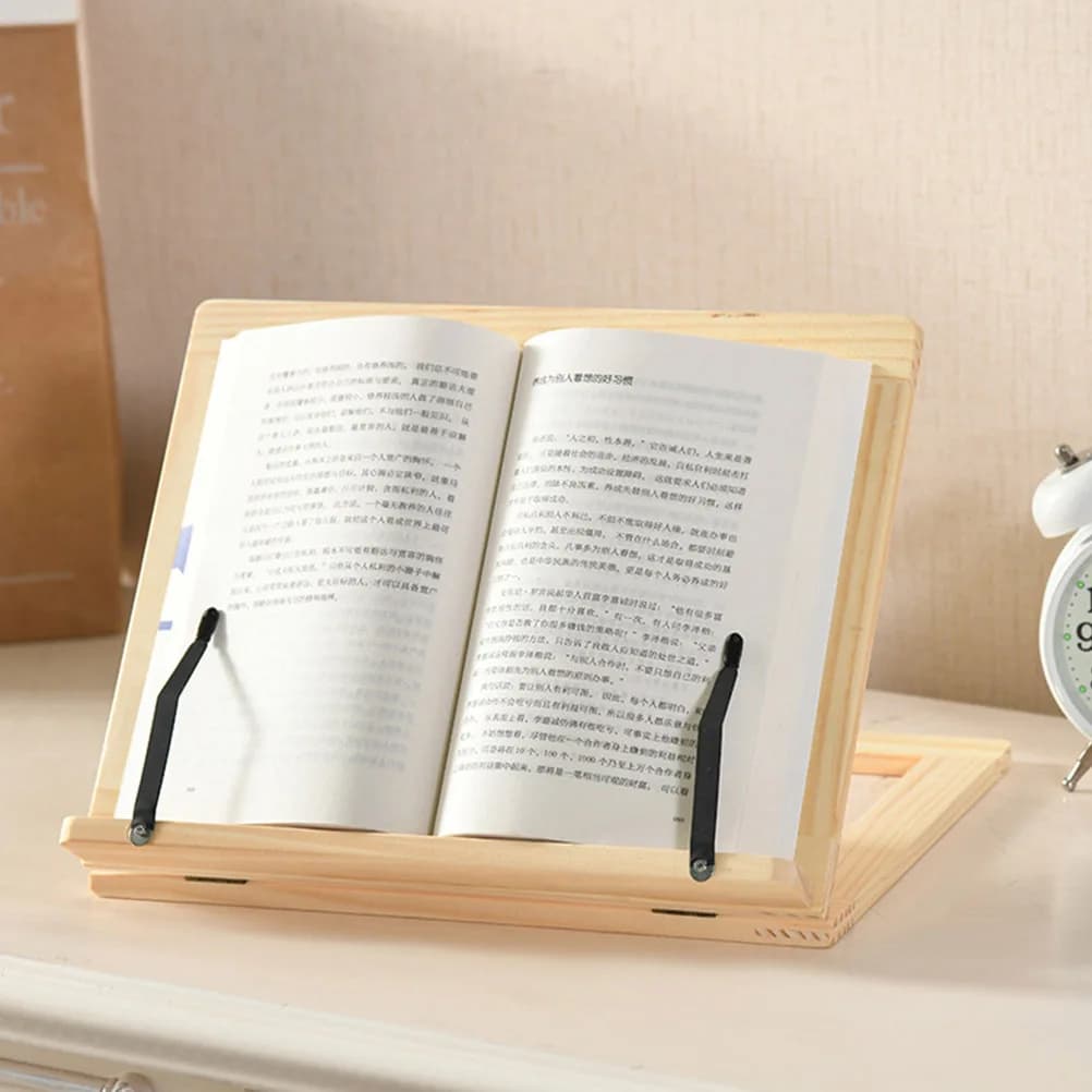 Supporto per libri in legno da 1 pezzo Supporto per lettura regolabile per tavolo da scrivania Letto Scaffale per libri pieghevole Poggia libri per studenti Supporto per laptop in legno