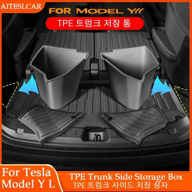 Organizer per Bagagliaio Tesla Model YL 2026, Scatola Laterale Portaoggetti, Tappetino in TPE Anti-sporco, Accessori da Viaggio per Auto