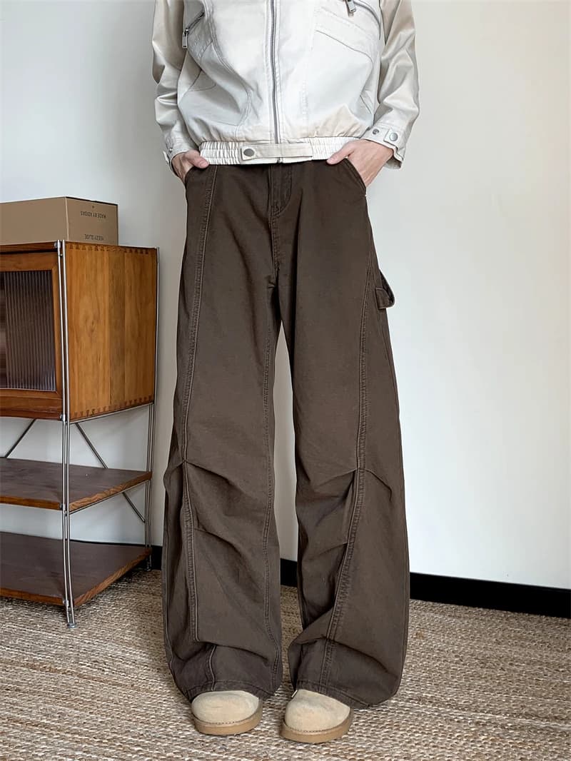 American Style Casual Workwear Pants Men's Autumn High Street Versatile Loose Wrinkle Long Trousers Trendy Straight Leg Jeans