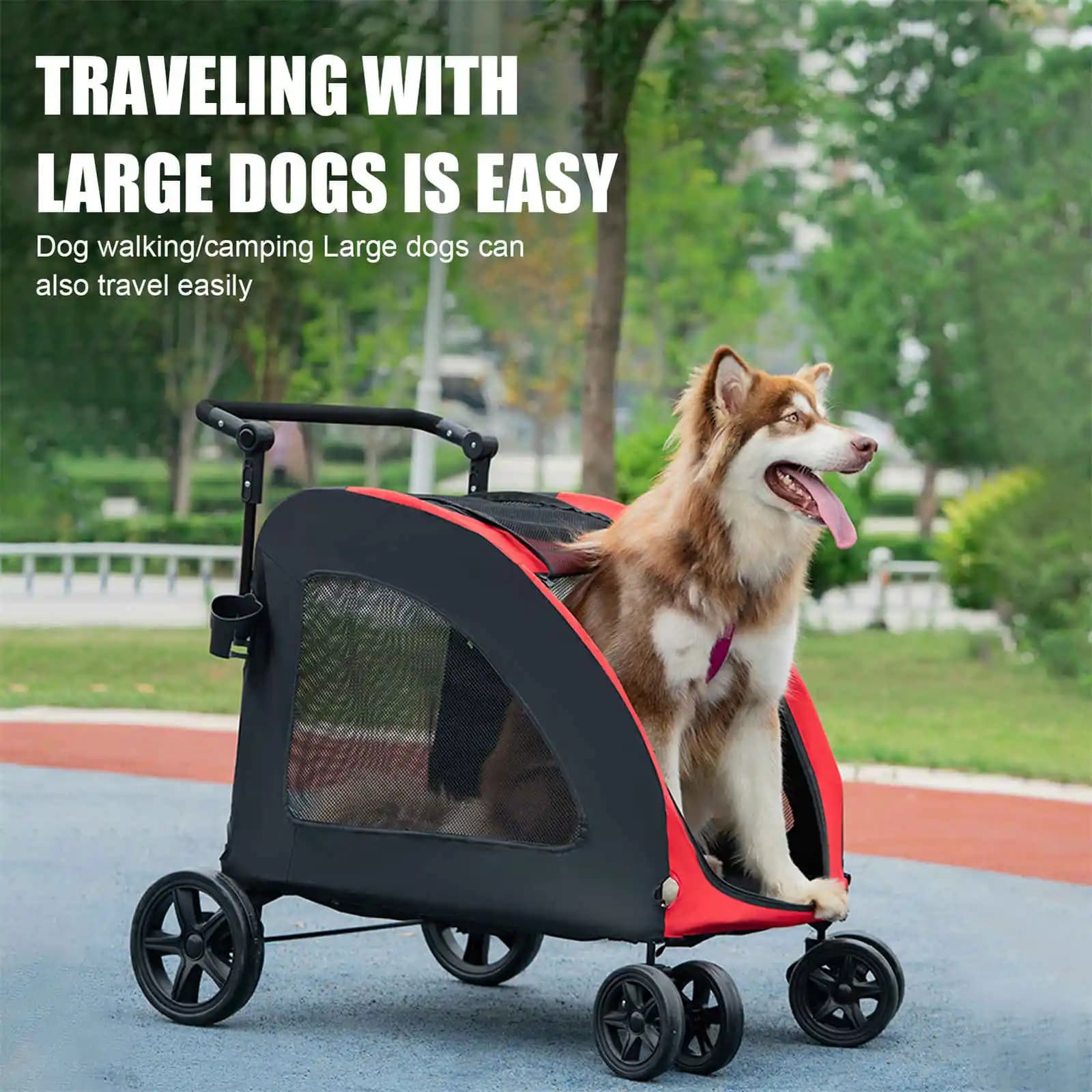 Passeggino per cani di grandi dimensioni, passeggino pieghevole per gatti con maniglia regolabile, marsupio da viaggio leggero, passeggino per cani e gatti