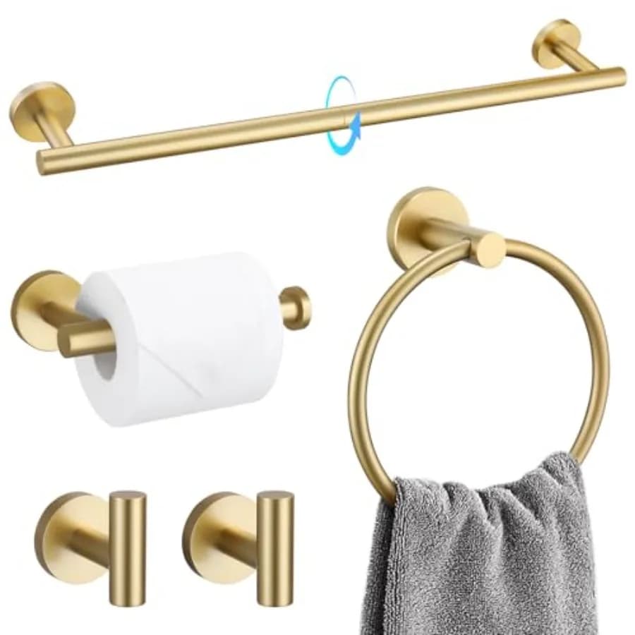 Set di 5 Accessori per Bagno in Oro Spazzolato, Set di Accessori per Bagno da 23,6 Pollici, Set Portasciugamani in Acciaio Inox SUS304