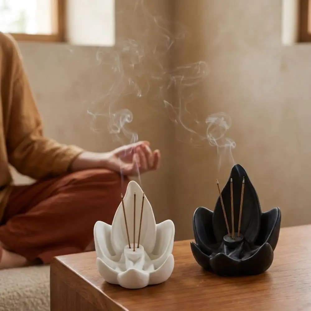 Zen Chinese Style Lotus Incense Burner 3D Printing 3 Hole Lotus Tabletop Incense Base Plastic Sleep Aid Incense Stick Burner