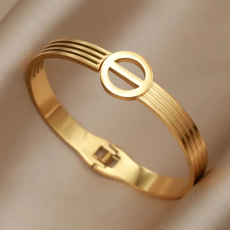 Stainless Steel 18K PVD Plated Hollow Geometric Bracelets for Women Fashion Brand Jewelry Elegant Golden Bangles Accessories