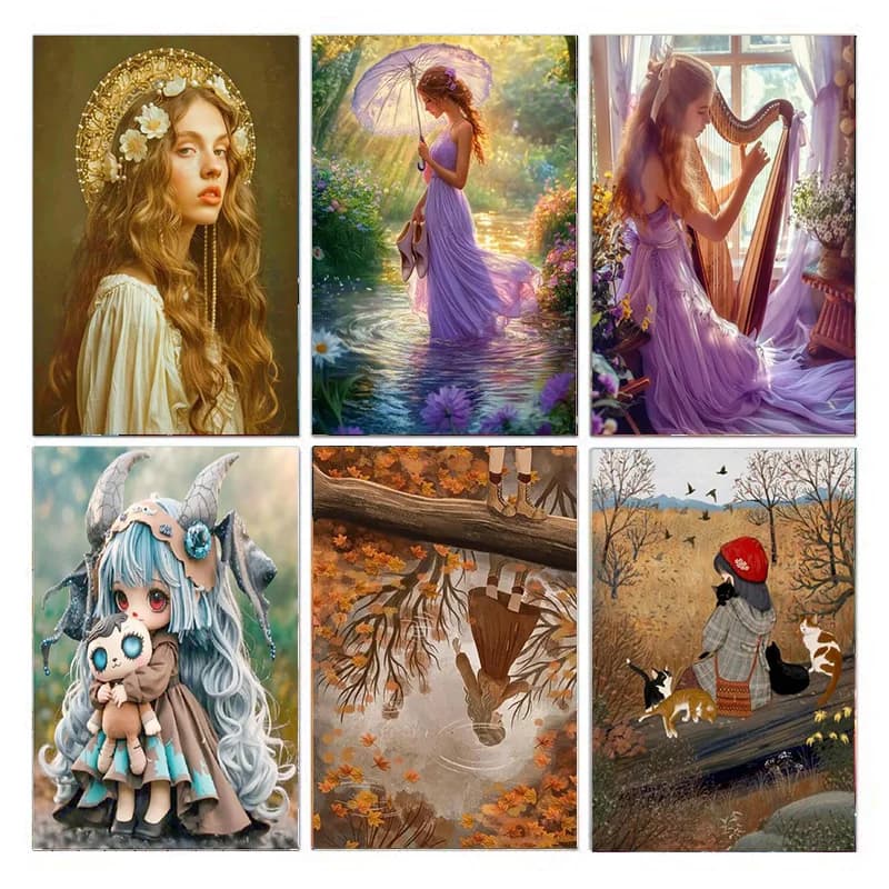 Set di pittura diamantata 5D estiva AB DIY, tema con design di ragazza dei cartoni animati, adatto per adulti e principianti.