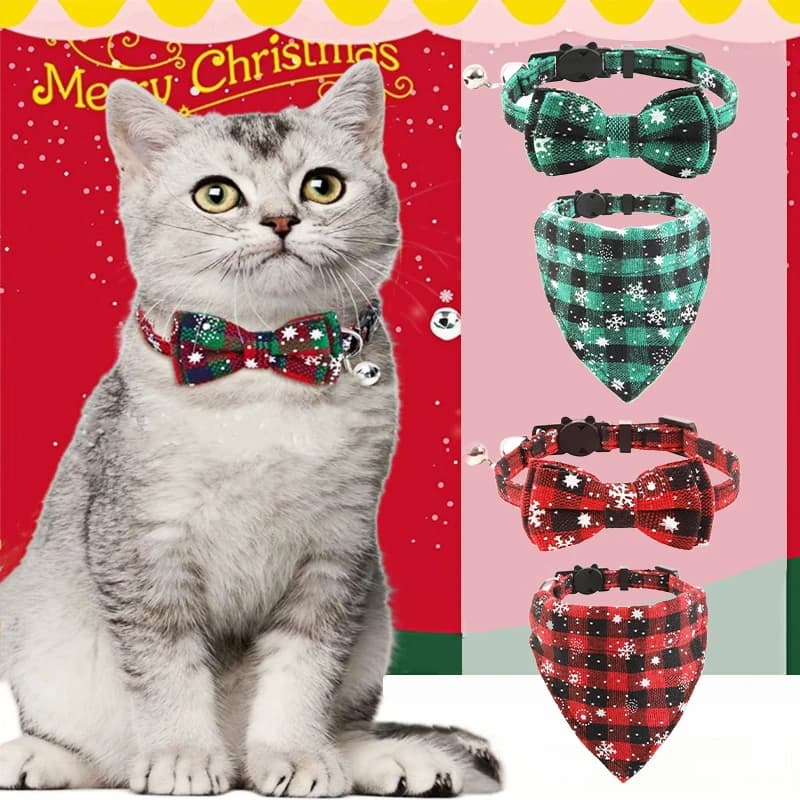 2025 Set collare natalizio per animali domestici per cani e gatti Papillon scozzese regolabile con campana con fibbia staccabile Regalo di sicurezza per feste