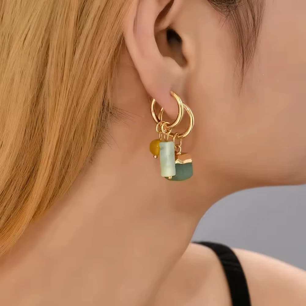 Vintage Natural Stone Agate Classic Drop Earrings Simple Crystal Rectangle Bead Asymmetric Earrings Bohemia Jewelry Female