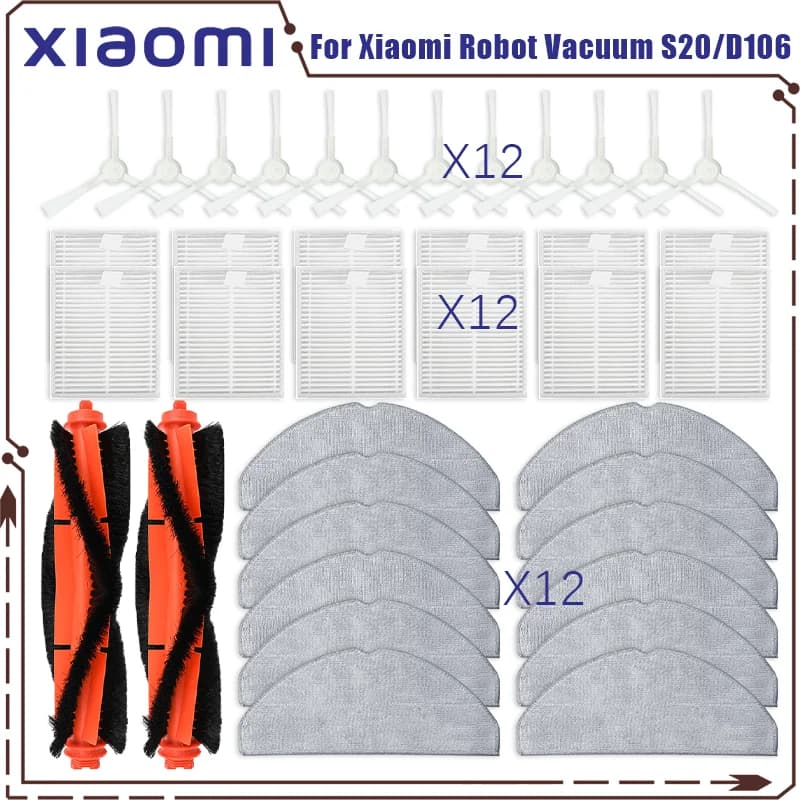 Adatto per (Xiaomi Robot Vacuum S20 / D106) Parti Rullo principale Spazzola laterale Filtro Mop Accessori in tessuto
