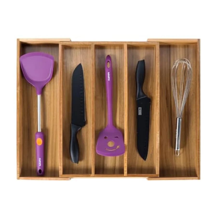 Organizzatore Espandibile per Cassetti da Cucina, Vassoio per Utensili e Posate, Divisorio Regolabile per Coltelli e Posate