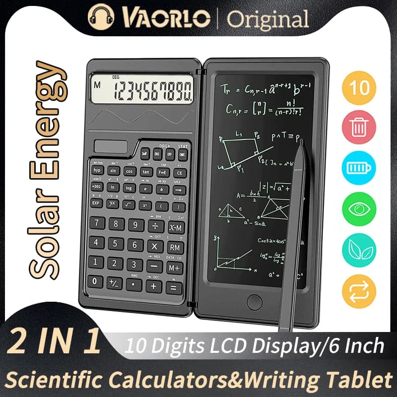 VAORLO Calcolatrici scientifiche pieghevoli 2 IN 1 con tavoletta da scrittura da 6 pollici Tavoletta grafica digitale per ufficio, scuola aziendale