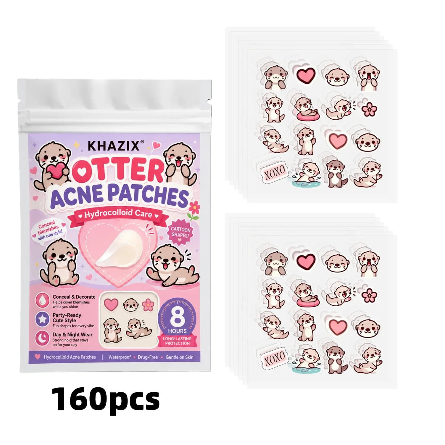 160pcs Cartoon acne patch, cute cat-shaped facial concealer acne patch, safe, non-toxic, gentle and non-irritating