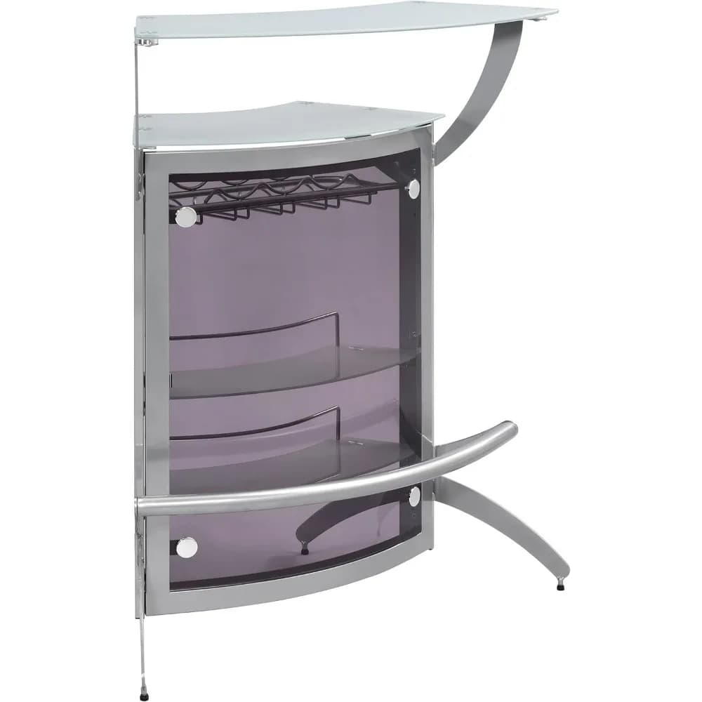 - Dallas - Metallo e vetro - Mobile bar da casa indipendente curvo a 2 ripiani con portabottiglie e contenitore per calici - Sala da pranzo e cucina