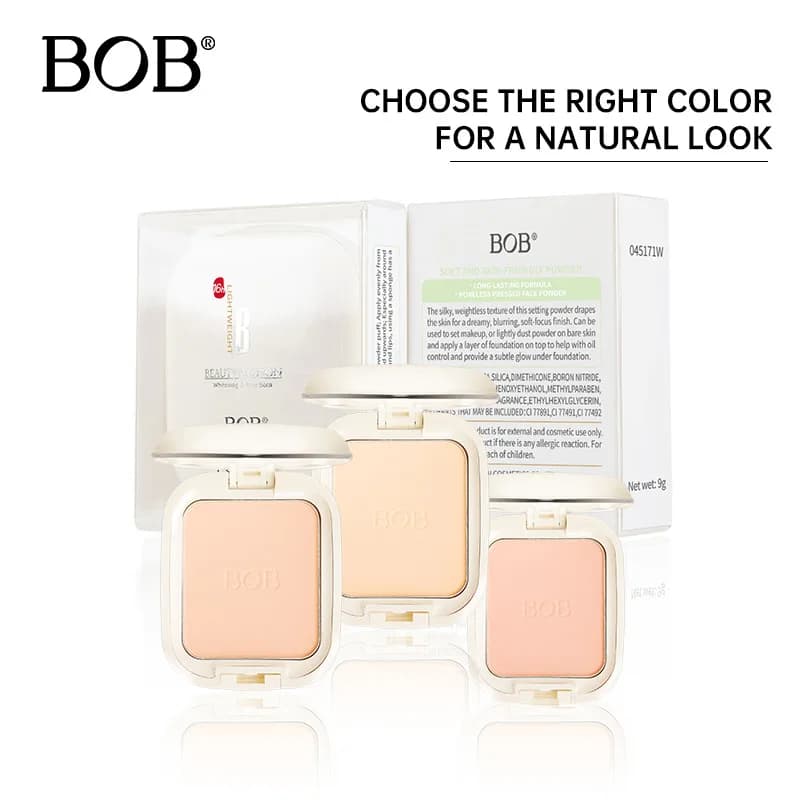 BOB Cipria Compatta Delicata sulla Pelle, Correttore Fissante a Lunga Durata, Illuminante e Uniformante, Trucco Viso Effetto Naturale