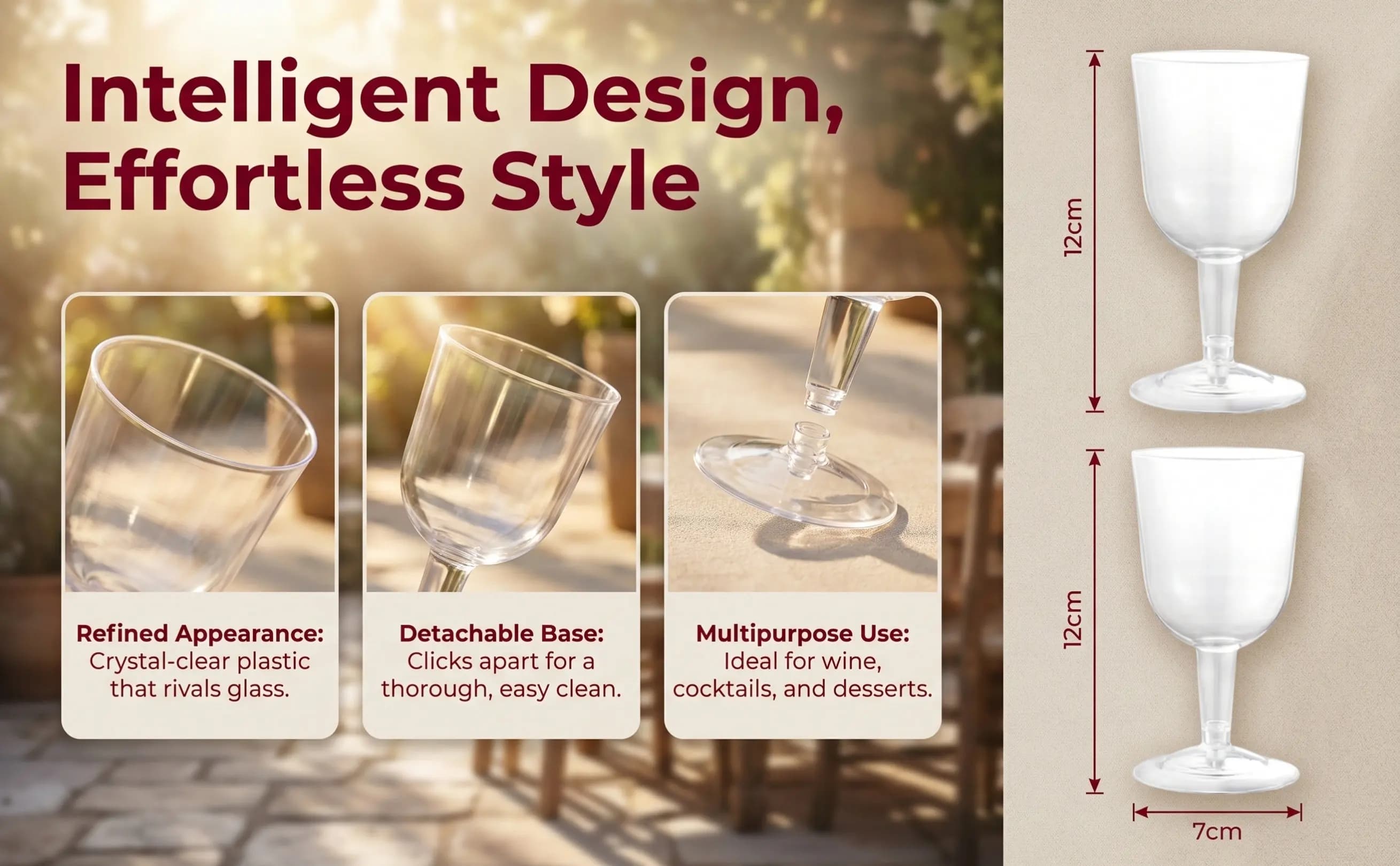 6Pcs 160Ml Clear Drinking Glasses Detachable Stem Elegant Reusable Wine Goblets for Business Dinner Family Gathering Dessert