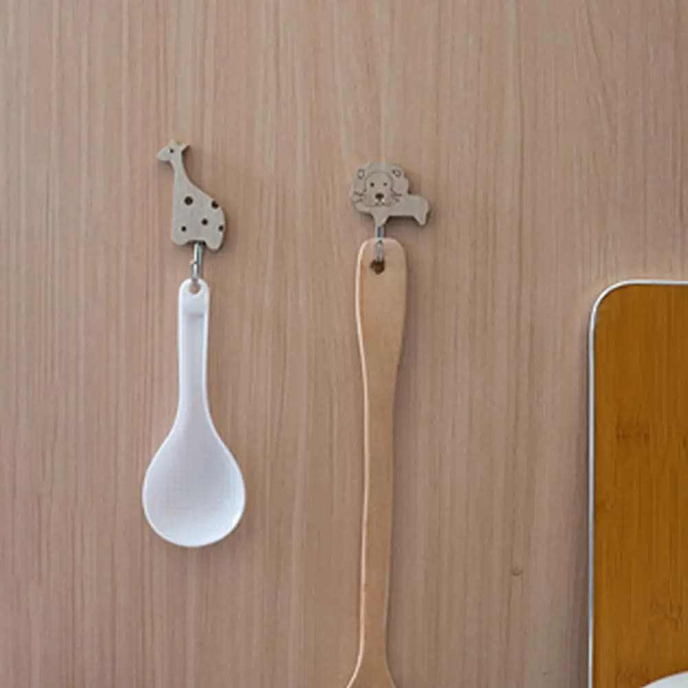 Wall Hooks Wooden Wall Hooks for Cartoons Hooks Hangers and Hangers Hangers Easy to install Self-adhesive Wood Animal