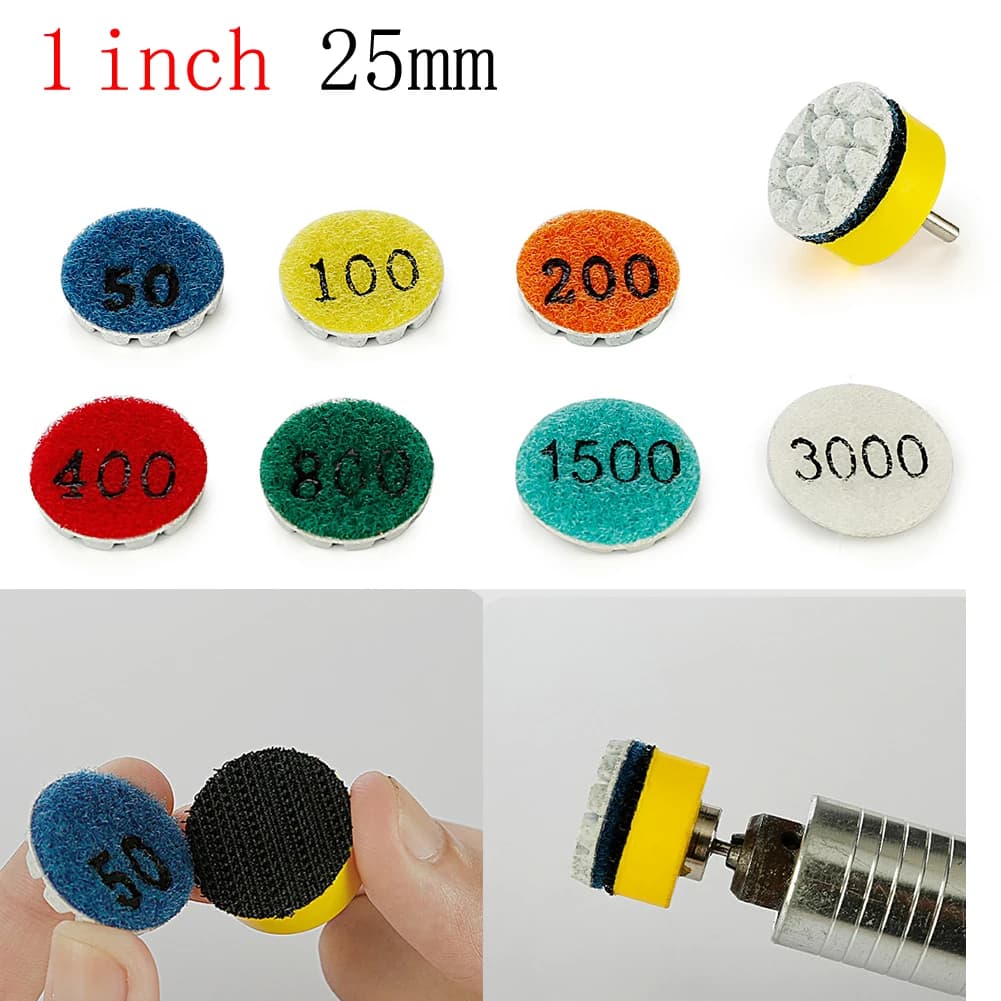 Tampone per lucidatura in spugna per disco abrasivo rotondo da 1 pollice Tampone asciutto e bagnato Grana 50/100/200/400/800/1500/3000 per marmo granito cemento