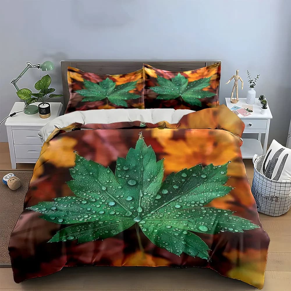 Set di biancheria da letto Leaf Art Autumn Decoration Set con 1 copripiumino e 2 federe, singolo, matrimoniale, king, queen, idea regalo