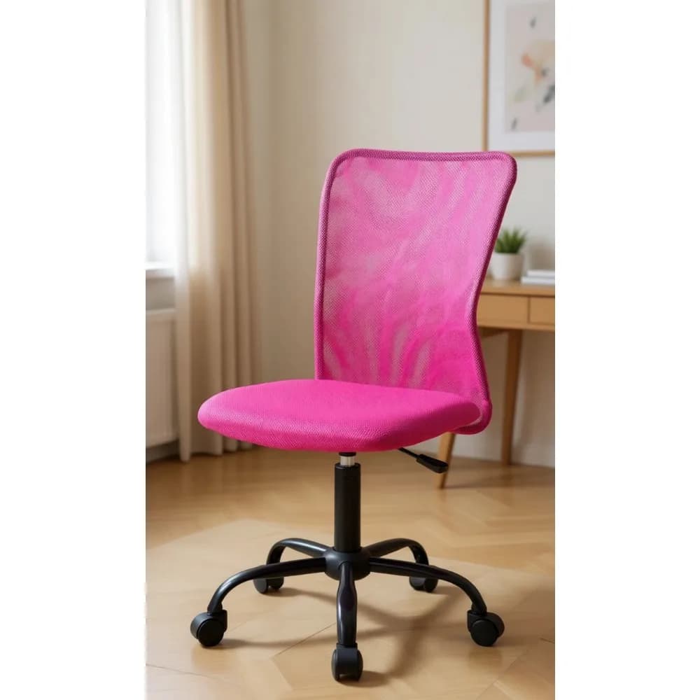 Sedia da scrivania ergonomica in rete con schienale medio, senza braccioli, girevole, con supporto lombare regolabile, rosa