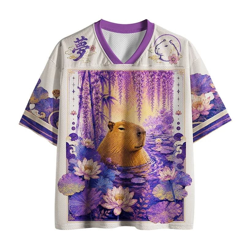 2026 Popular V-neck Mesh T-shirt with Fun Printed Short Sleeved T-shirt, Retro Streetwear, Loose Oversized Sports Mesh T-shirt
