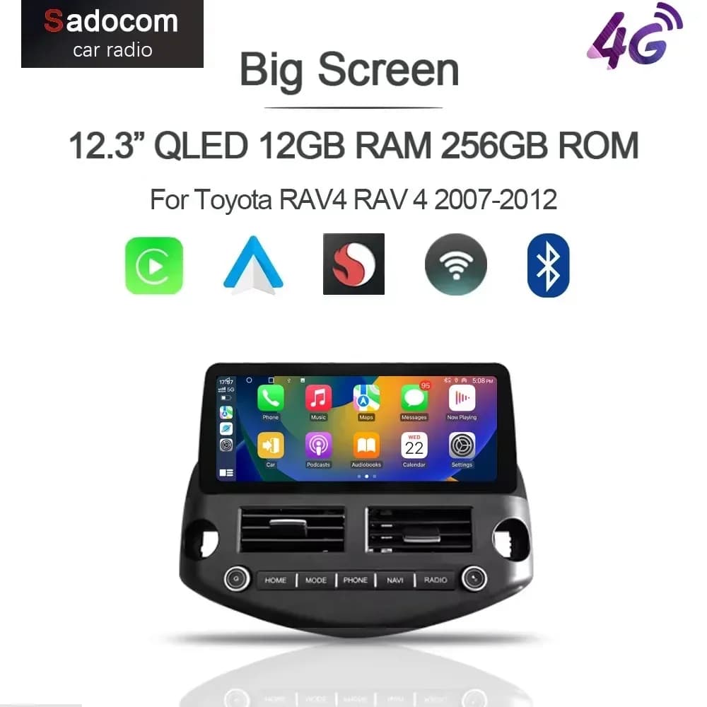 12.3 "QLED 720P 360 8G + 256G Carplay Android 14.0 Lettore DVD per auto GPS DSP WIFI Stereo autoradio Per Toyota RAV4 RAV 4 2007-2012