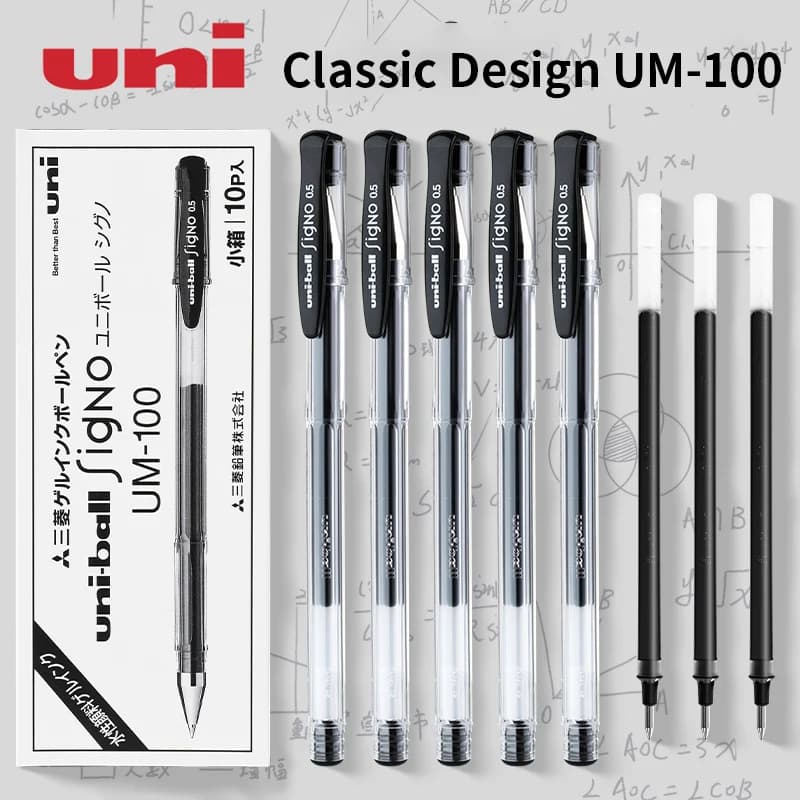 Penna gel Japan Uni Mitsubishi Um100, 0,5 mm, nera, punta proiettile, design semplice per uso ufficio e studente, penna firma, Uniball
