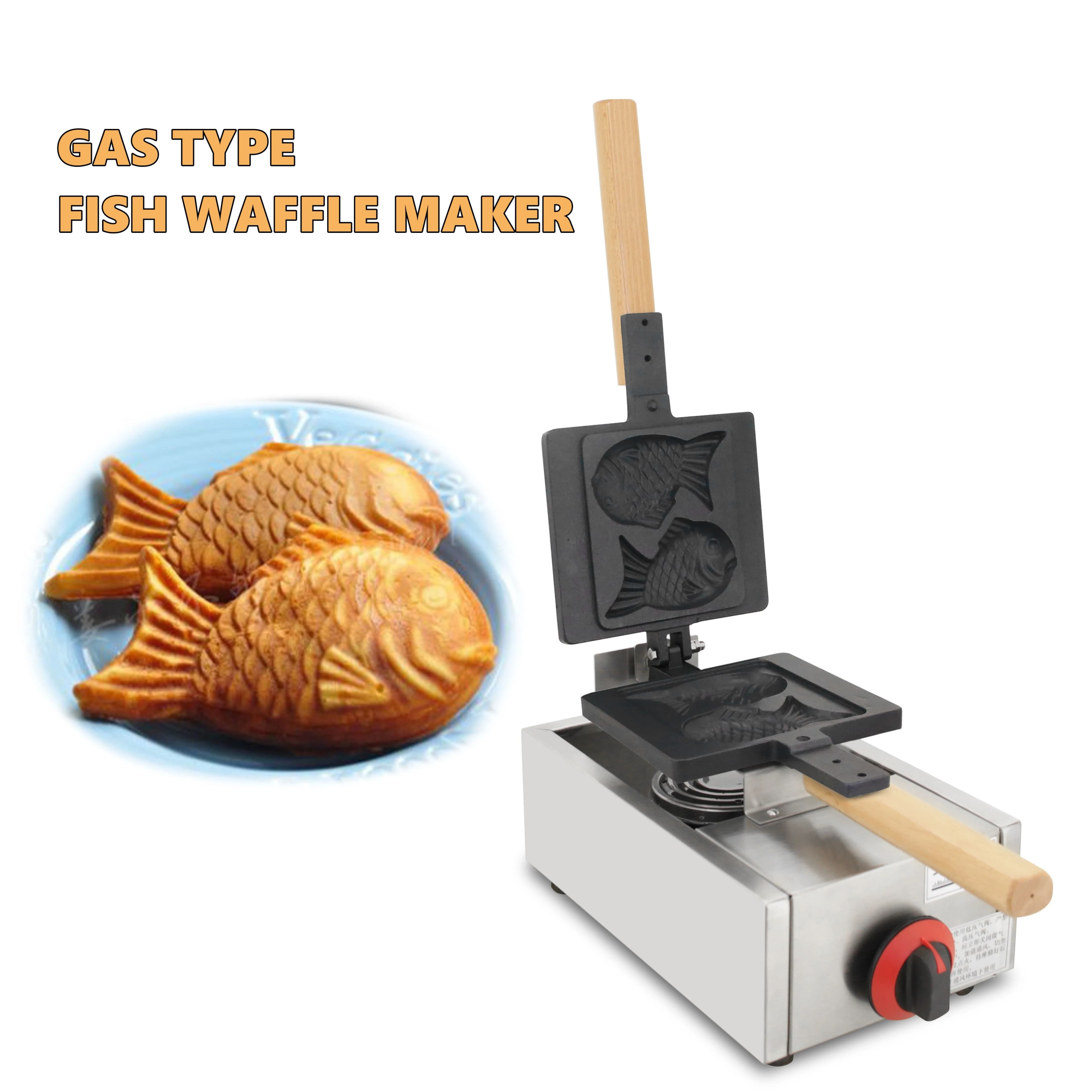 Stainless Steel Gas Taiyaki Machine 2 Pcs Nonstick Fish Waffle Making Taiyaki Baker Pan Machine Waffle Maker Equipment