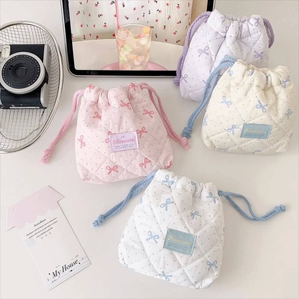 New Bowknot Drawstring Pouch Multi-purpose Large Capacity Makeup Lipstick Storage Bag Dustproof Camera Storage Bag