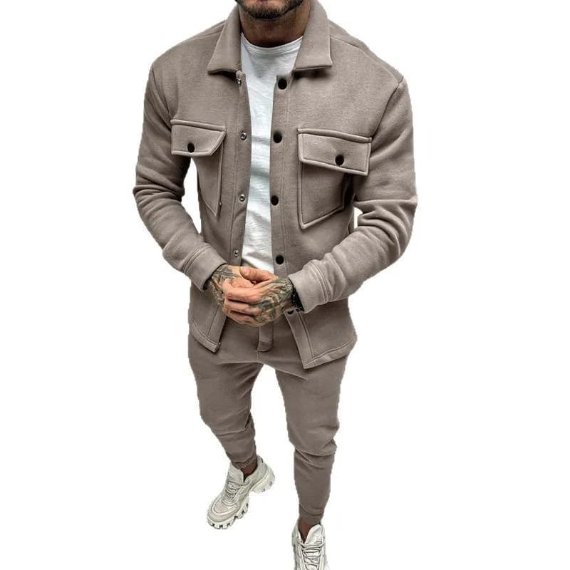 Men Solid Button Jacket And Jogger Pants Two Piece Outfit Lapel Pocket Casual Tracksuit S 4XL
