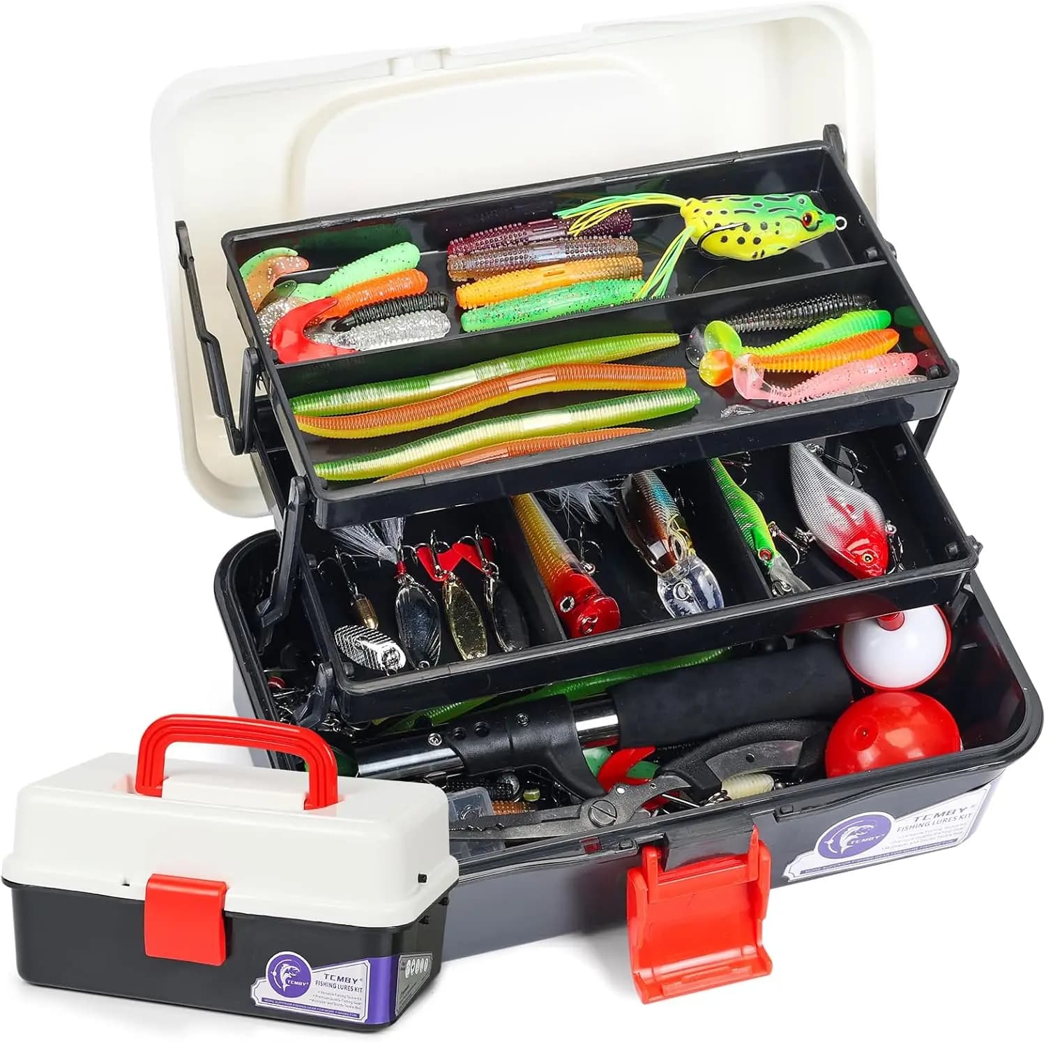 Kit di Esche da Pesca a 3 Strati, 321 Pezzi, con Scatola Porta Attrezzi, Pinze, Crankbait, Ami, Pesi per Bass e Acque Dolci