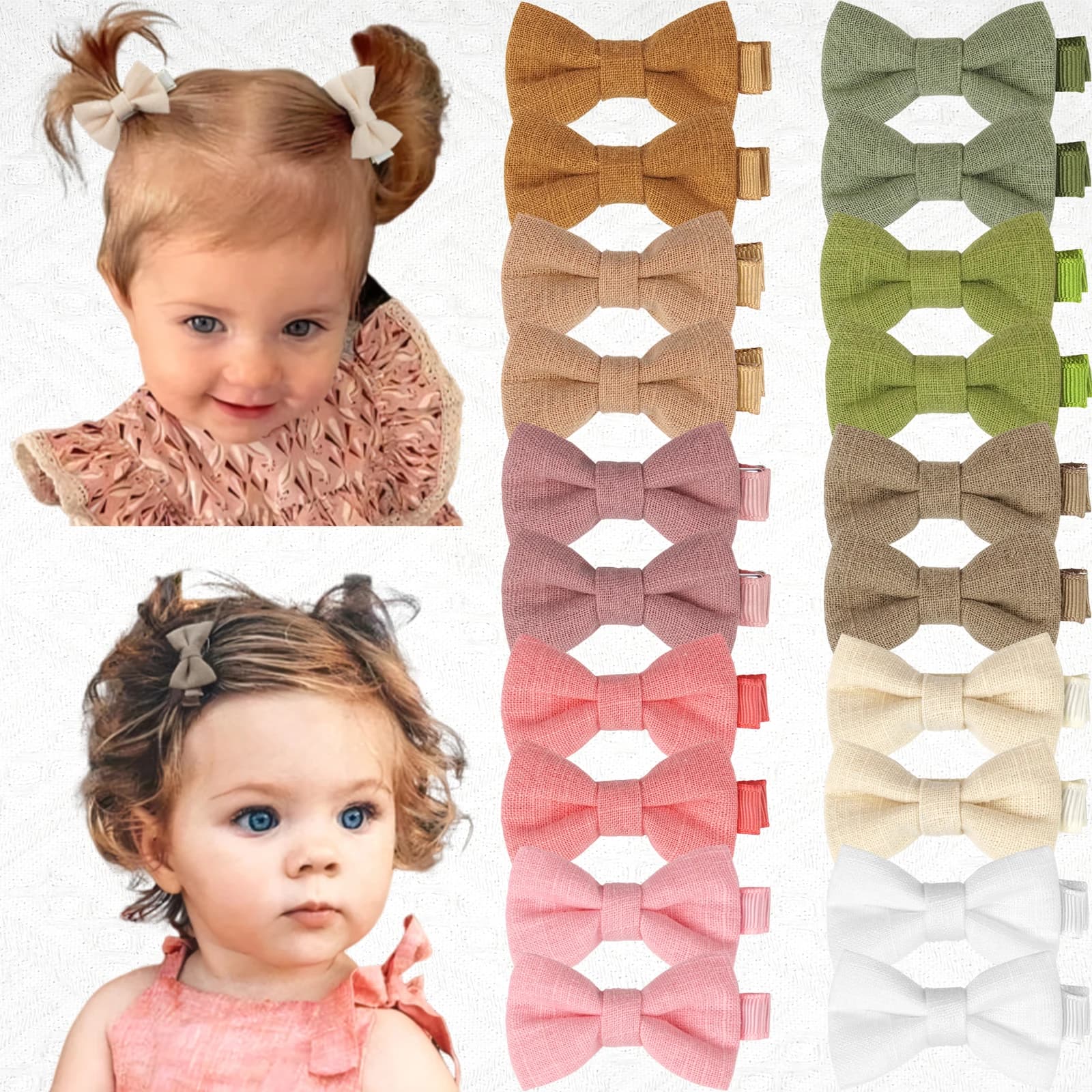 10/20 Pezzi Fiocchi per Capelli in Cotone da 2 Pollici per Neonate e Bambine, con Clip Alligatore Antiscivolo Completamente Rivestite