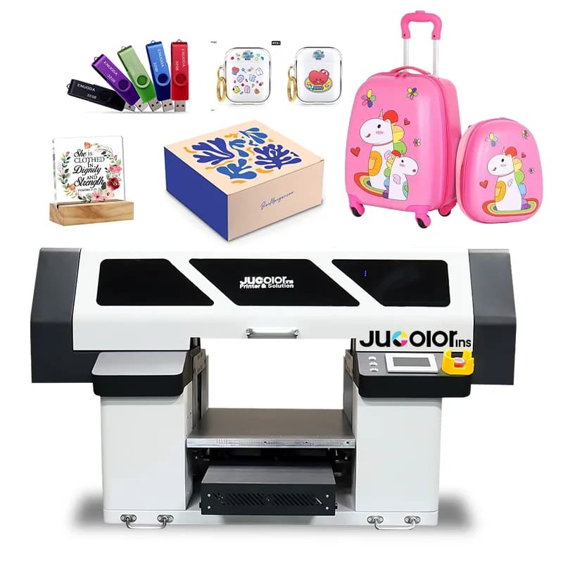 Stampante UV Automatica A2+ Stampante a Getto d'Inchiostro UV LED per Cover di Telefoni Palline da Golf Valigie Vetro Stampante Industriale di Piccole Dimensioni