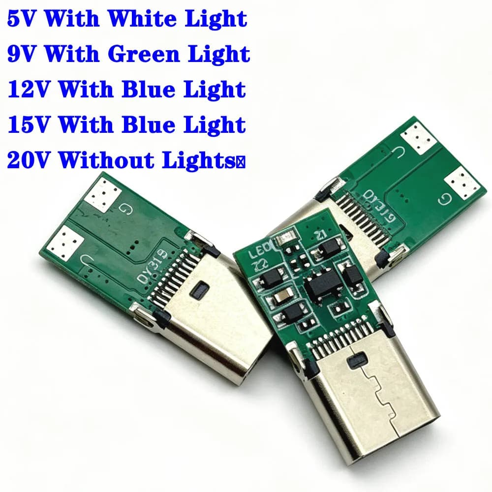 100PC PD/QC Decoy Board With LED Module PD 2 3.0 DC Trigger Cable USB Type-C Female Plug QC4 Charge 5V/9V Connector