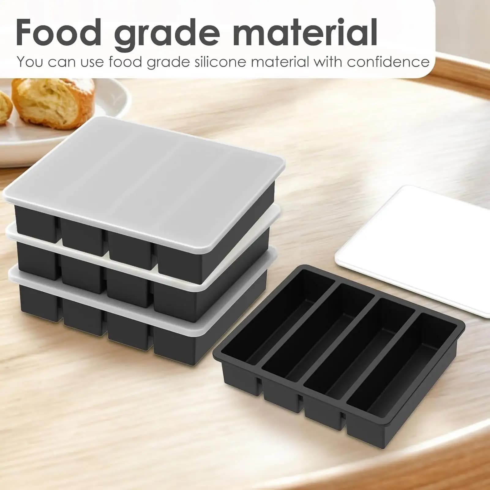Stampi in Silicone per Congelatore con Coperchi, Contenitori per Preparazione Pasti, Vaschette con Coperchio per Alimenti, Zuppe, Dessert, Utensile per Conservazione in Cucina