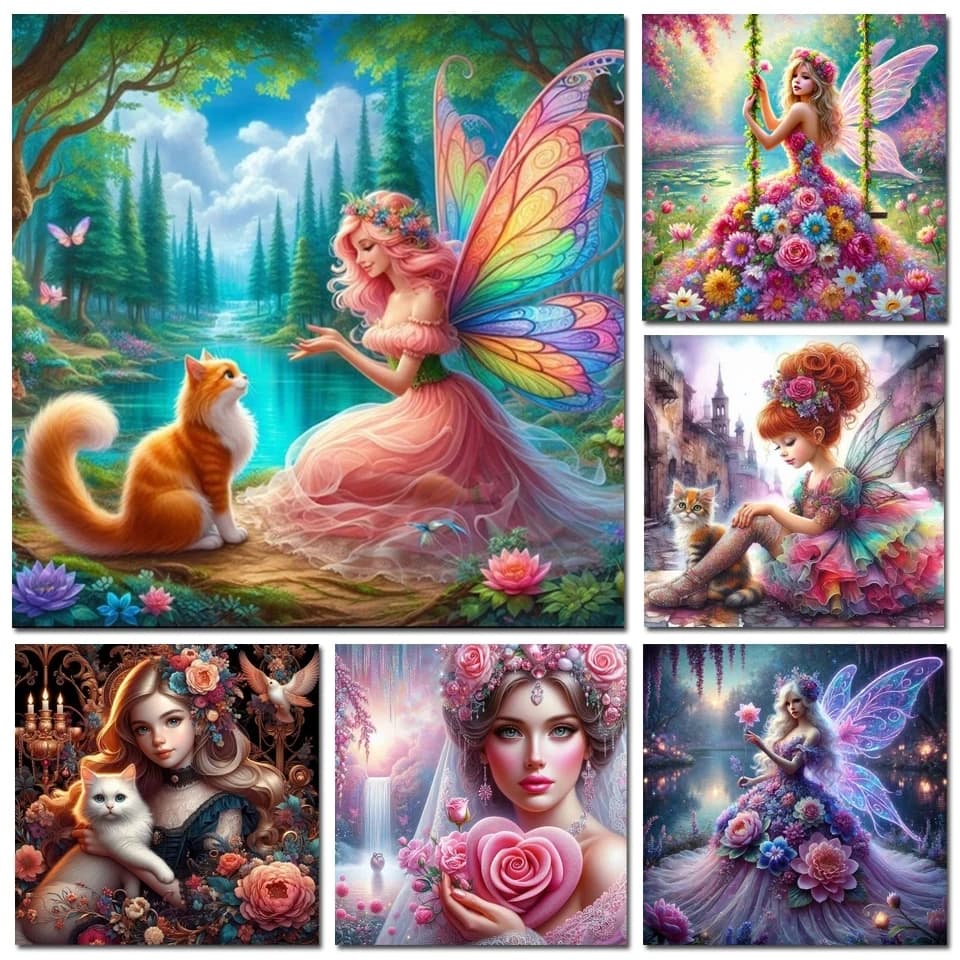 DIY Diamond Painting New Arrival Cross Stitch Kits Dreamy Fairy And Cat Flower Embroidery Full Diamond Mosaic Wall Art decor